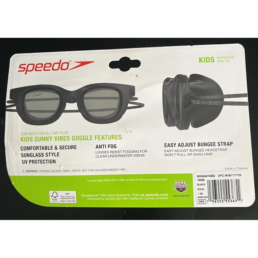 Speedo Sunglass Style Swim Goggles Black UV Protection 3-6 y Kids Sunny Vibes